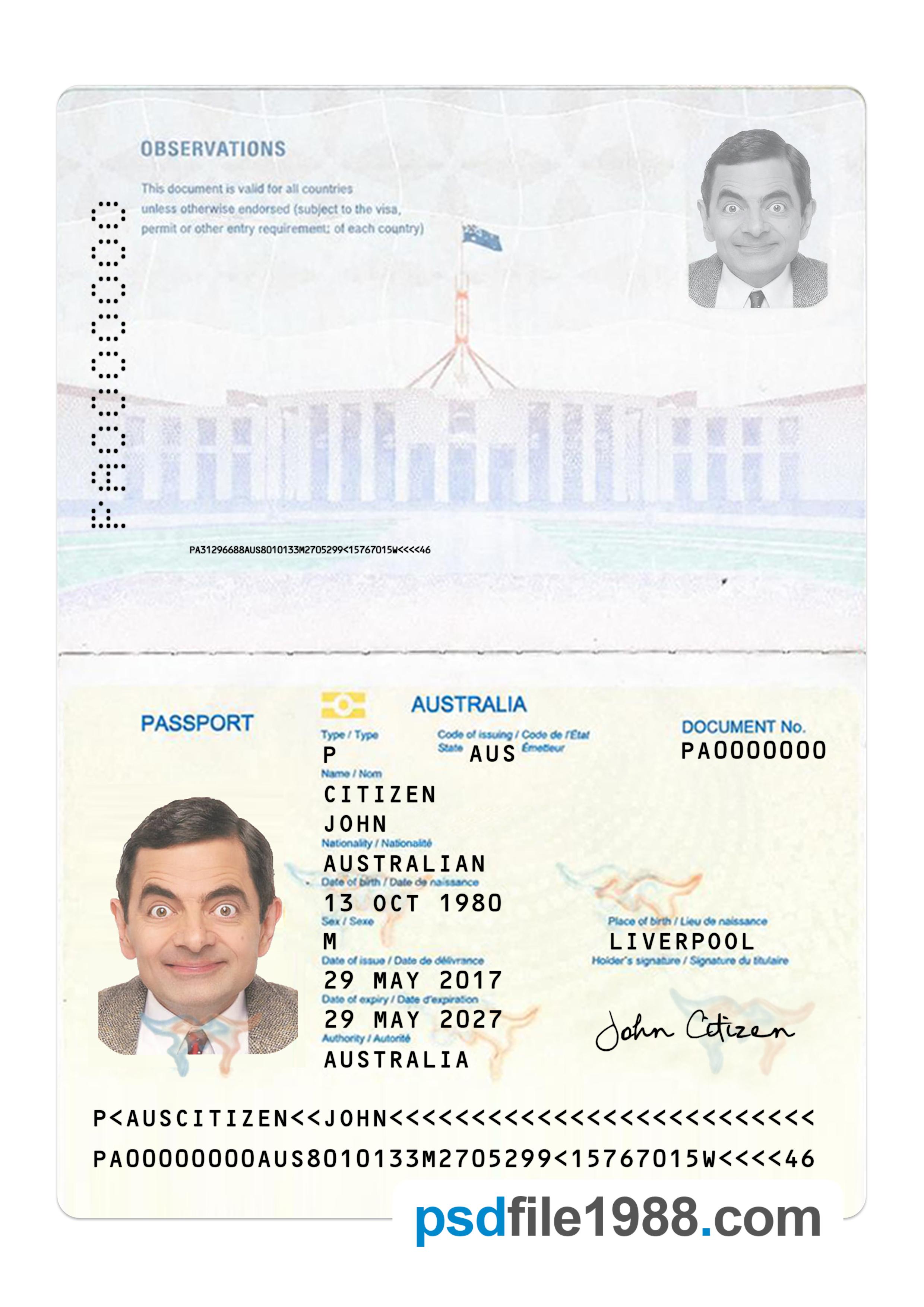 Australian Passport (Convention Travel Document) Version 2